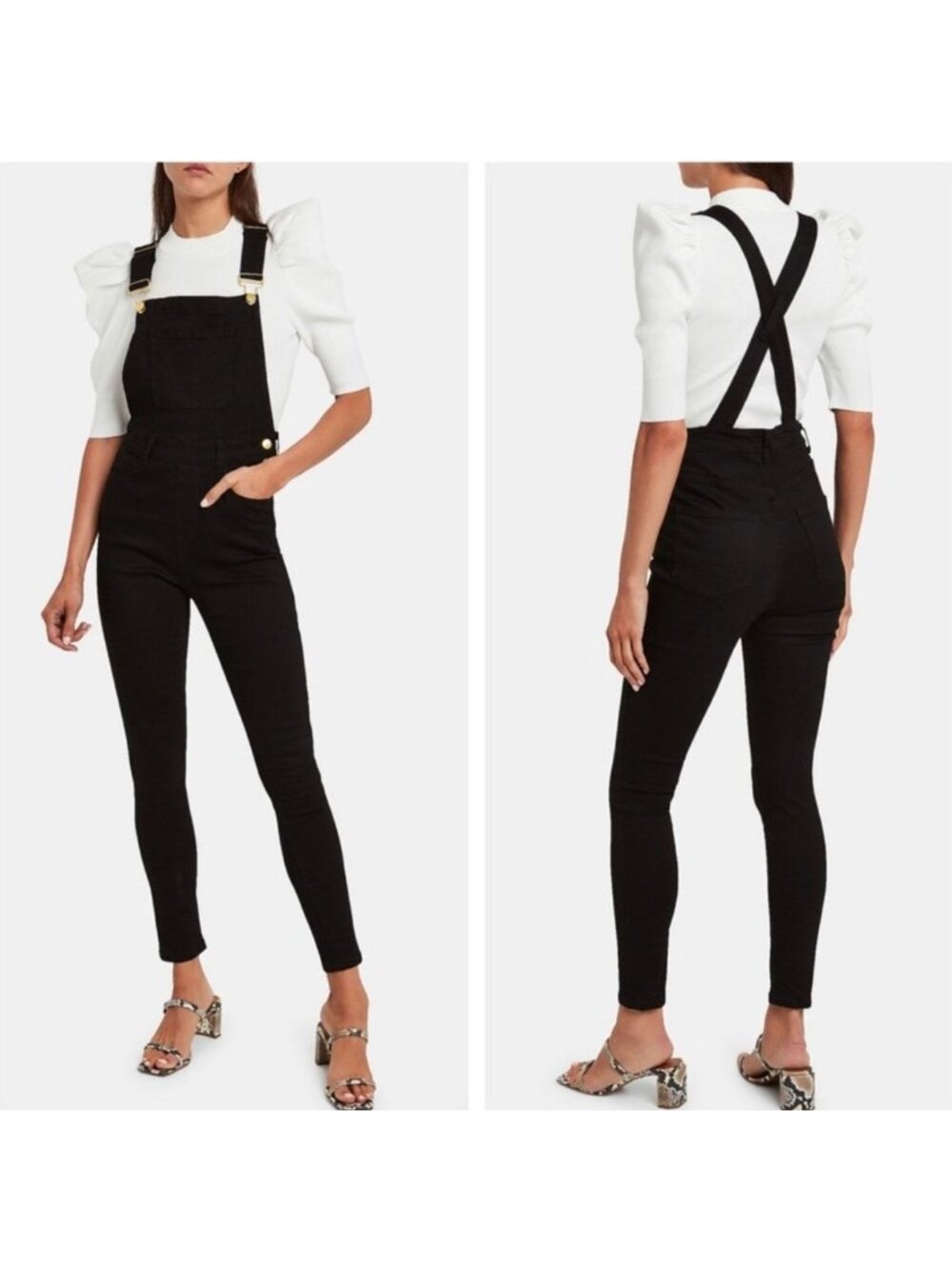 WeWoreWhat Stretch Overalls Skinny in Black Denim XS